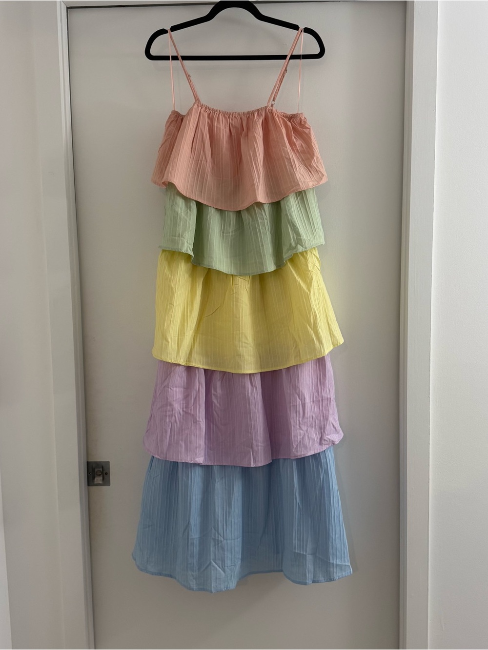 Lovelo Tiered Pastel Tank Babydoll Maxi Dress Small Preppy Bright Wedding Guest - Picture 2 of 12